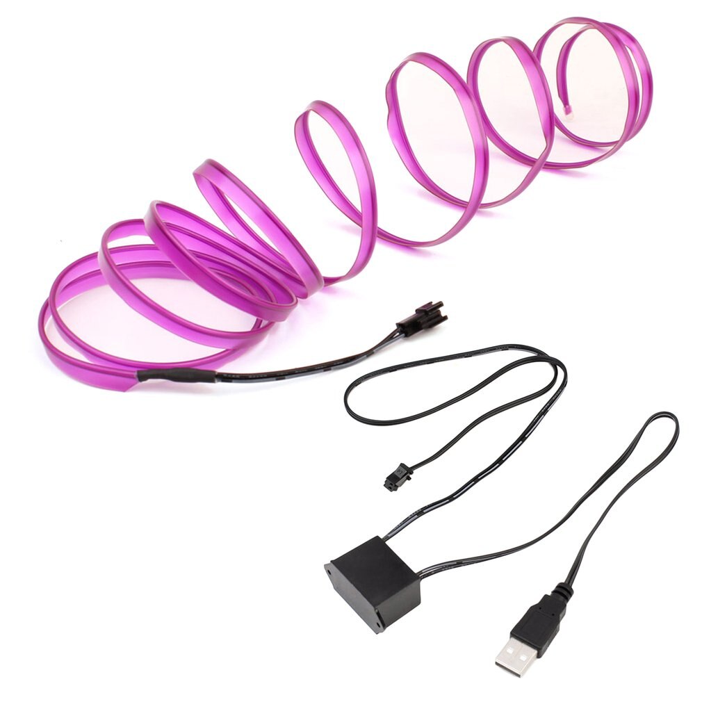 5M LED EL Light Neon Rope Car Dance Glow Light Strip + 3V/12V Controller USB Drive Car Decoration Light Car Styling Party Decor: Purple 