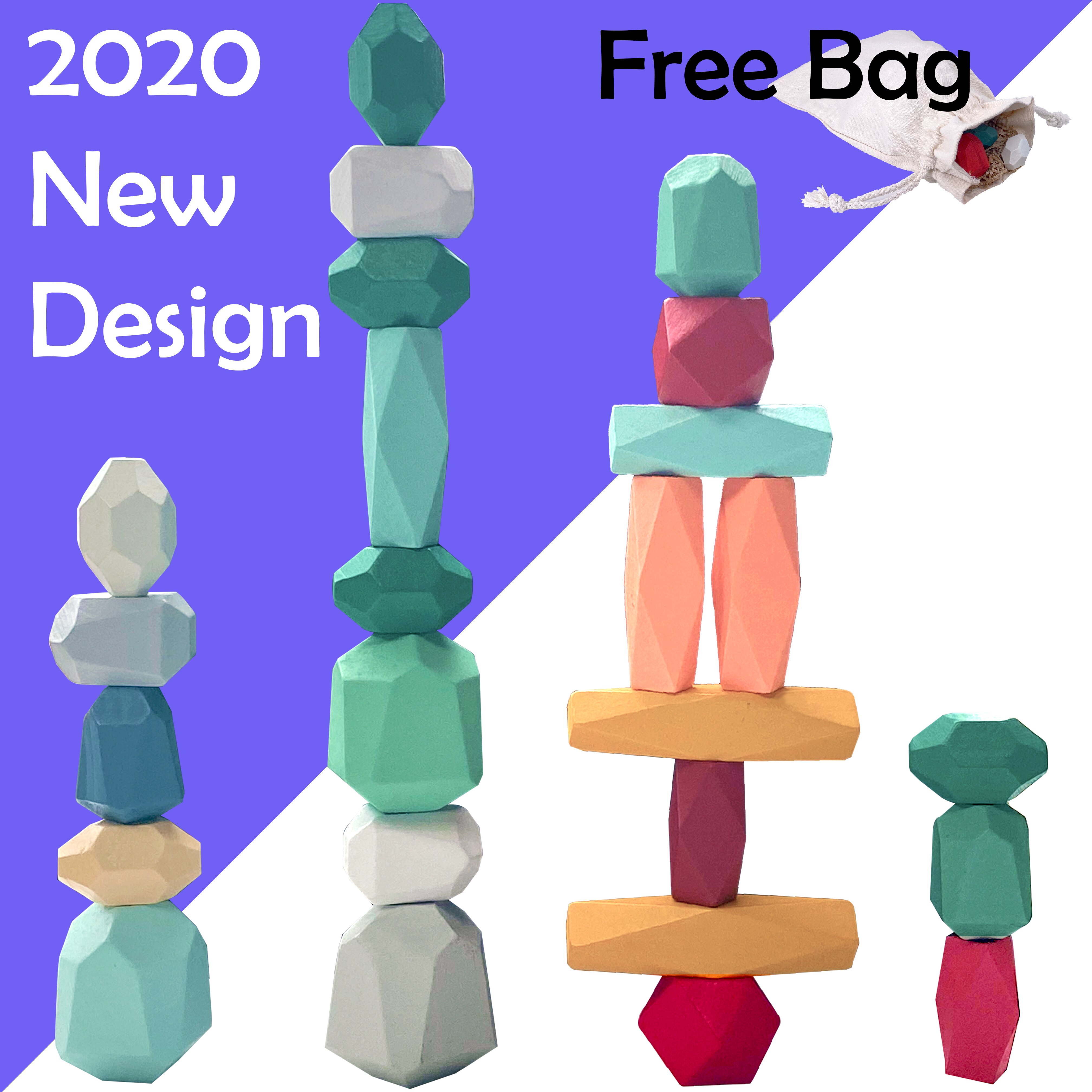 Wooden Stacking toy Montessori Toy Block Colored Stone Rocks Stones Tumi Ishi Wood Balancing Stacked Stones