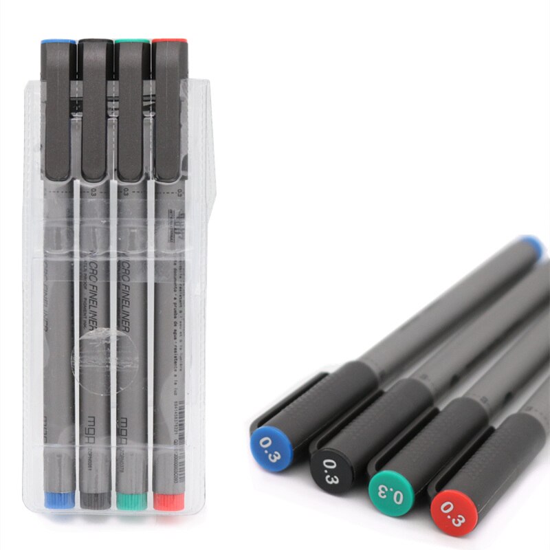 Farverig mikro pen vandtæt håndtegnet skitsepennen pen fineline pen leverer sort grøn blå rød pen: 4 penne sæt