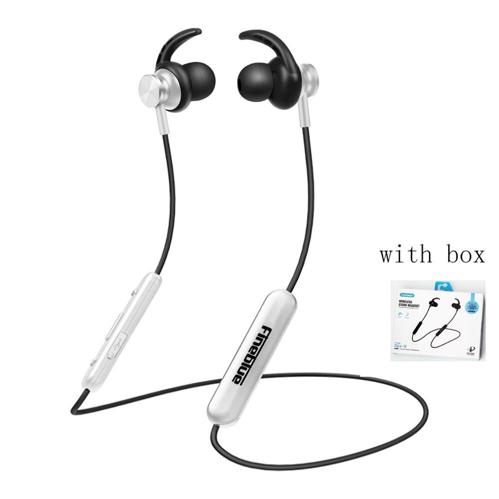 Fineblue Sport Oortelefoon Magnetische Draadloze Bluetooth Headset Nekband Sport Hoofdtelefoon Stereo Bass Oortelefoon Oordopjes Met Microfoon: White WITH BOX