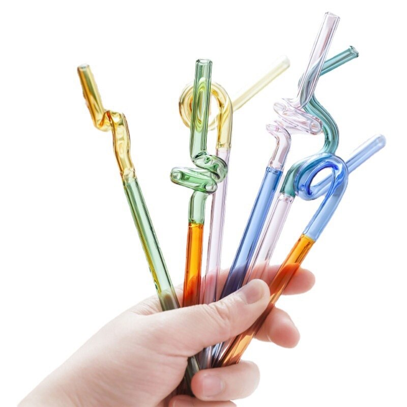 Glass Drinkware Straws Spiral Shape Drinks