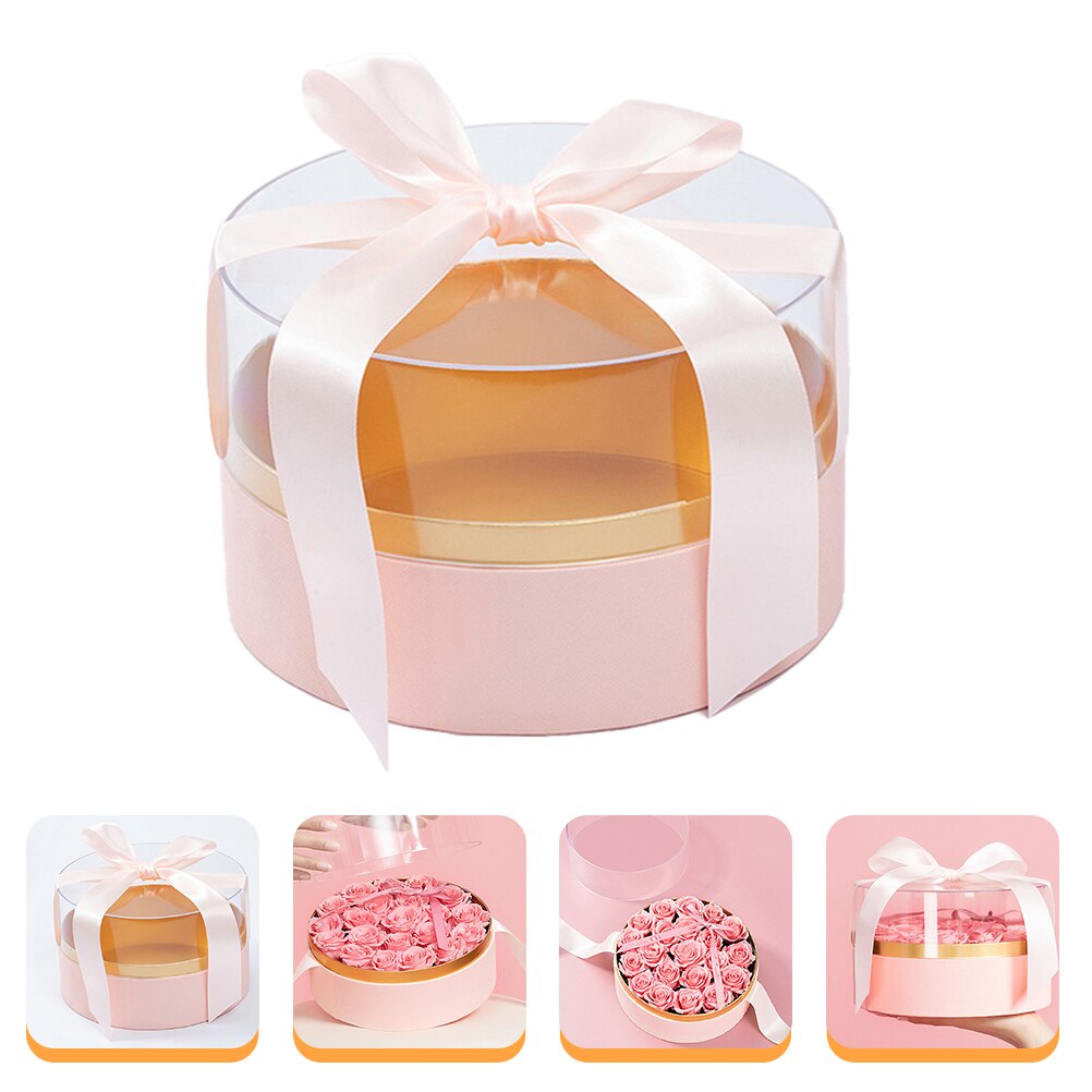 Preserved Flower Box Flower Box Bouquet Packaging Box with Window: Pink