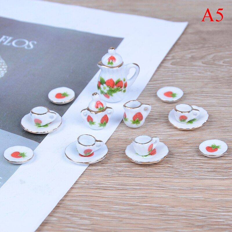 15 stk lilla blomster kina dukker keramiske te sæt 1:12 skala til dukkehus bordservice miniaturemøbler: A5