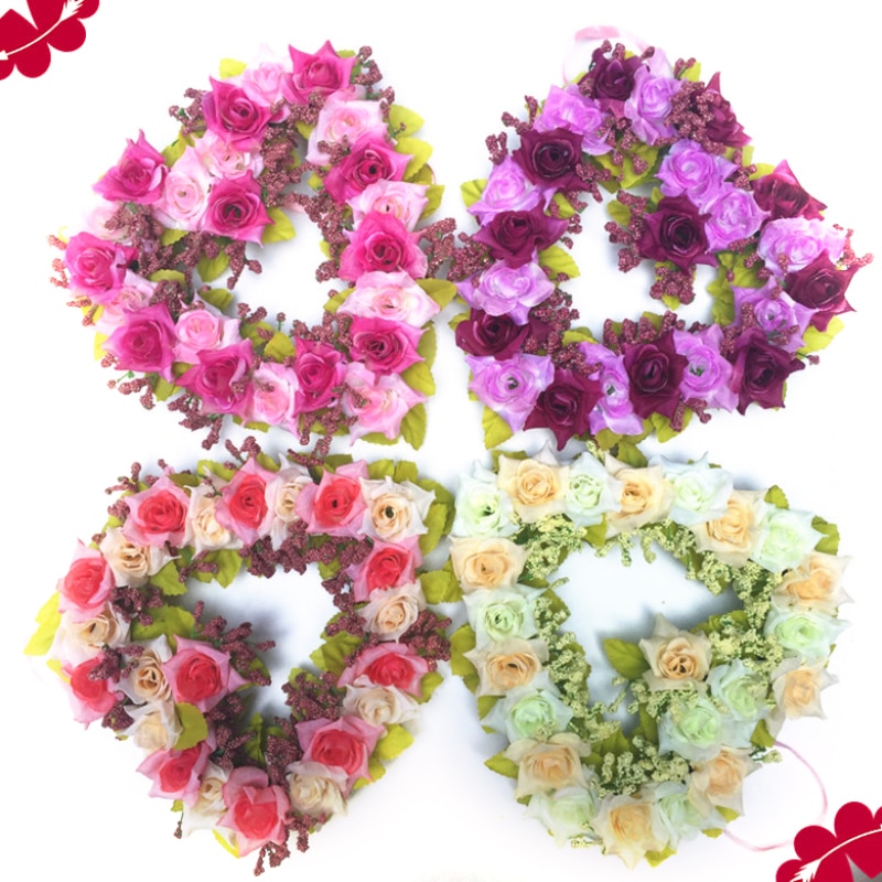 Artificial Rose Flower Heart-shaped Flower Garland Romantic Wedding Decorative Silk Garlands Flower Wreaths for Wedding Party