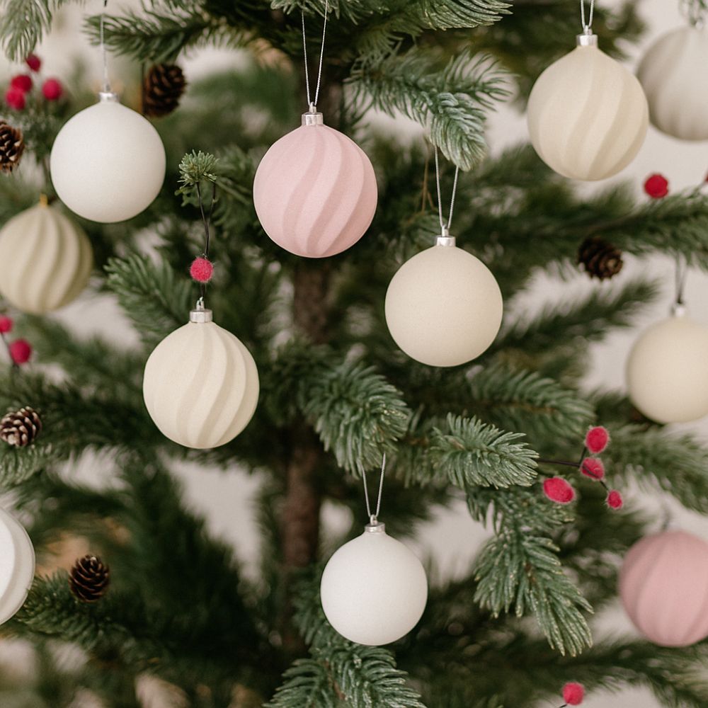 Bunte Weihnachtskugel-Ornamente, Kunststoff-Beflockung, bruchsichere Weihnachtskugeln, Anhänger, wiederverwendbare Weihnachtsbaum-Hängekugeln