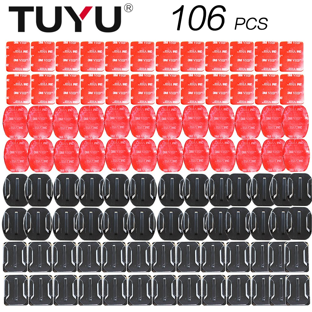 TUYU 106 Stks Platte Gebogen Base Adhesive Mount 3 M Stickers voor GoPro accessoires Go Pro Hero 6 5 324 Sessie Xiaoyi 4 K SJ4000 h9