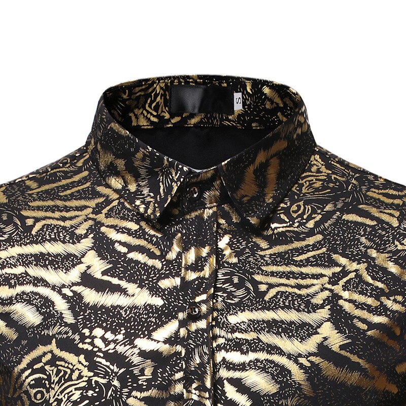 Luxe or tigre bronzant robe Chemise hommes à manches longues boîte de nuit parti brillant Chemise décontracté Chemise boutonnée
