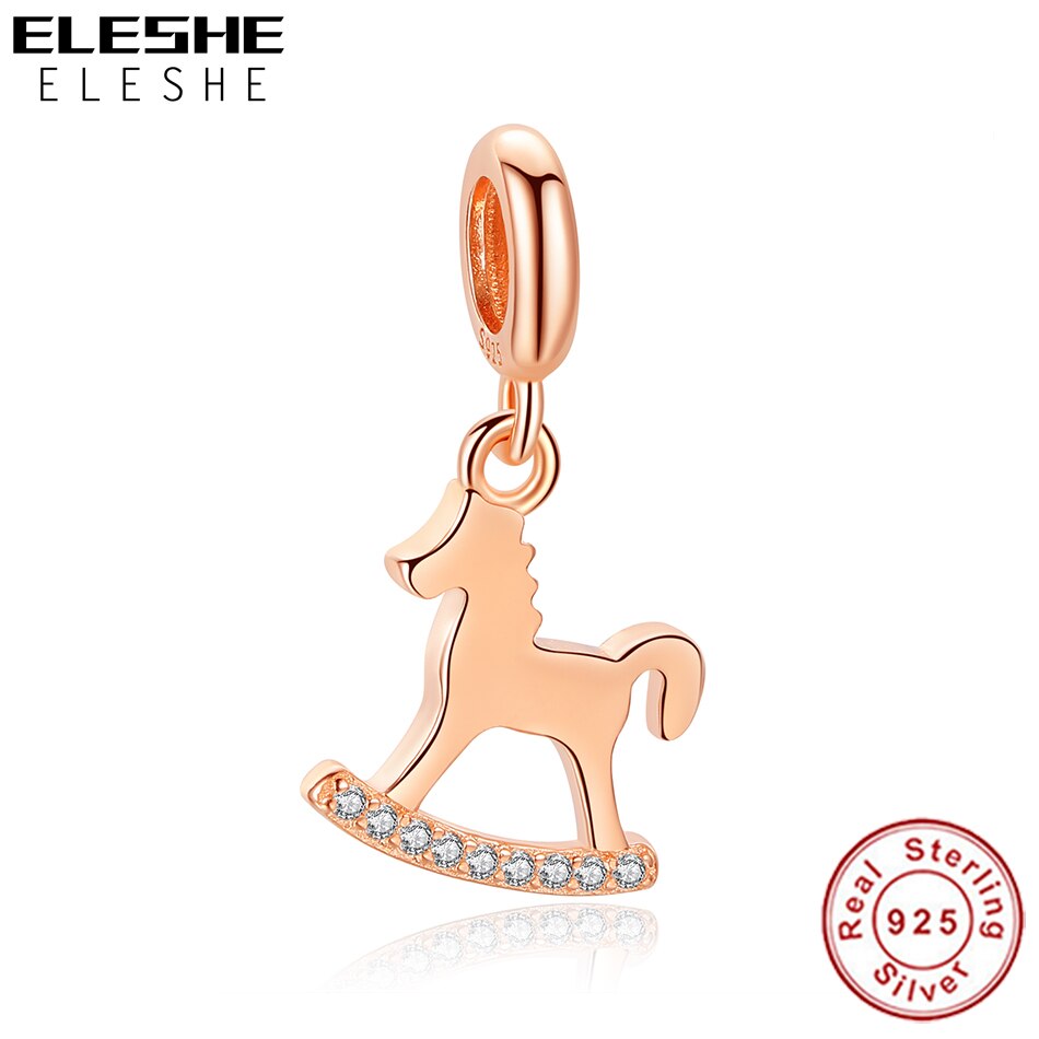 ELESHE Winter 925 Sterling Zilver Carrousel Hanger Charm Rose Gold CZ Kralen Fit Originele Armband Ketting Vrouwen DIY Sieraden