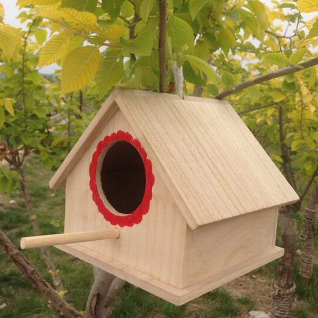Houten Vogel Huis Nestkastje Met Stok Voor Kleine Wilde Tuin Vogels Huis