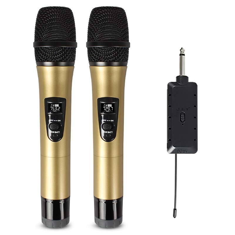 E8 2 Wireless Microphone VHF Mic Tansmitter Receiver dj For Square Speaker Mixer Live Sound Card K song Karaoke: Golden
