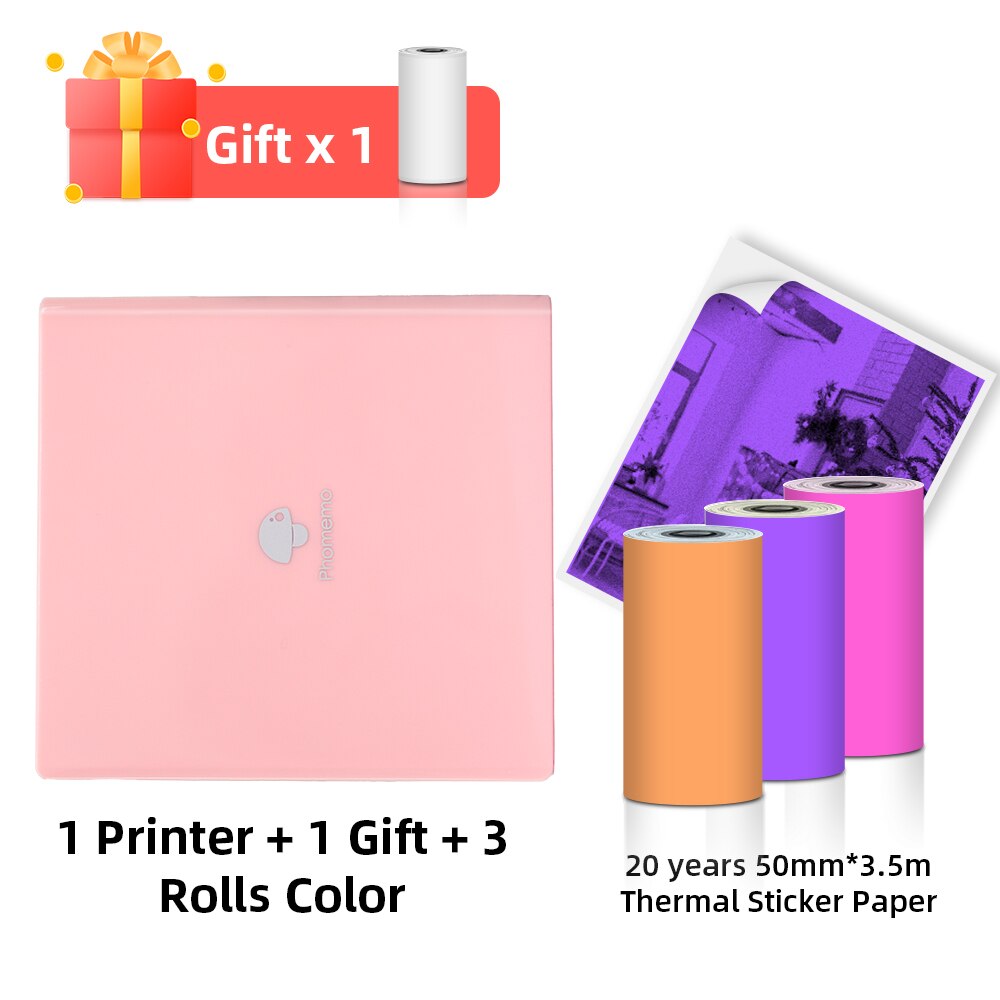 Phomemo M02 Thermische Draagbare Printer Mini Impresora Foto Printer Pocket Adhesive Label Sticker Draadloze Printer Voor Diy Journal: 1P- Colorful Sticker