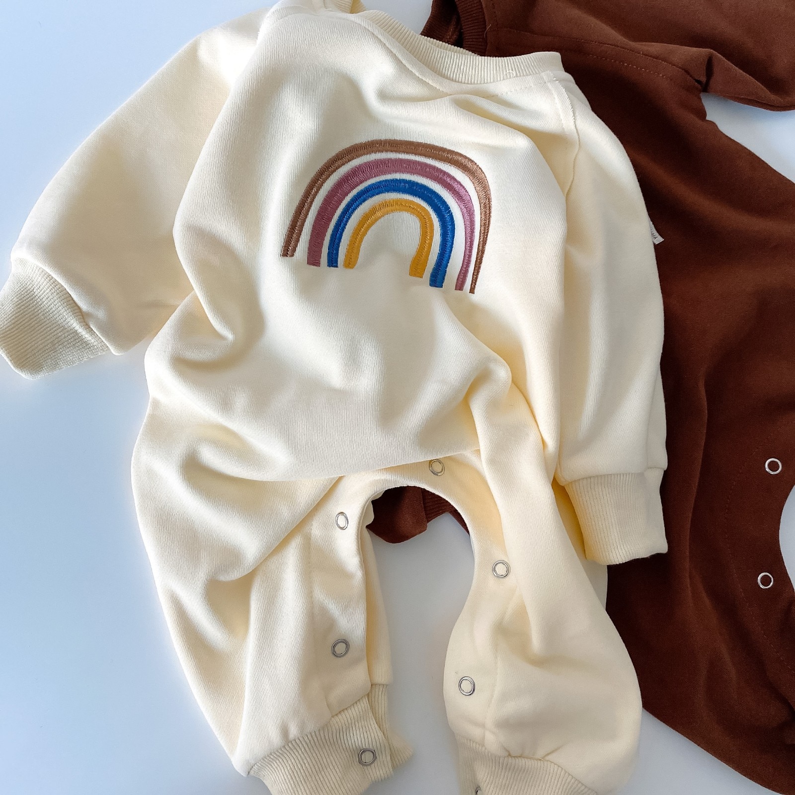 5166 Newborn Baby Girl Boy Embroidery Rainbow Clothes Long Sleeve Top Bodysuit 0-24M Baby Jumpsuit Kids Outfits