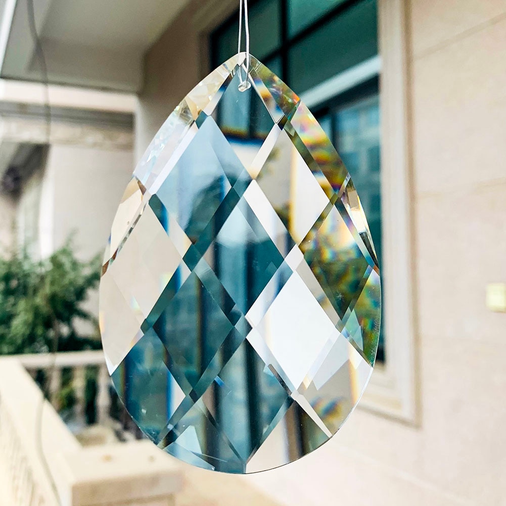 100mm Reseau Grid Crystal Clear Glass Hanging Crystals Prism DIY Pendant Chandelier Suncatcher Home Wedding Decor Accessories