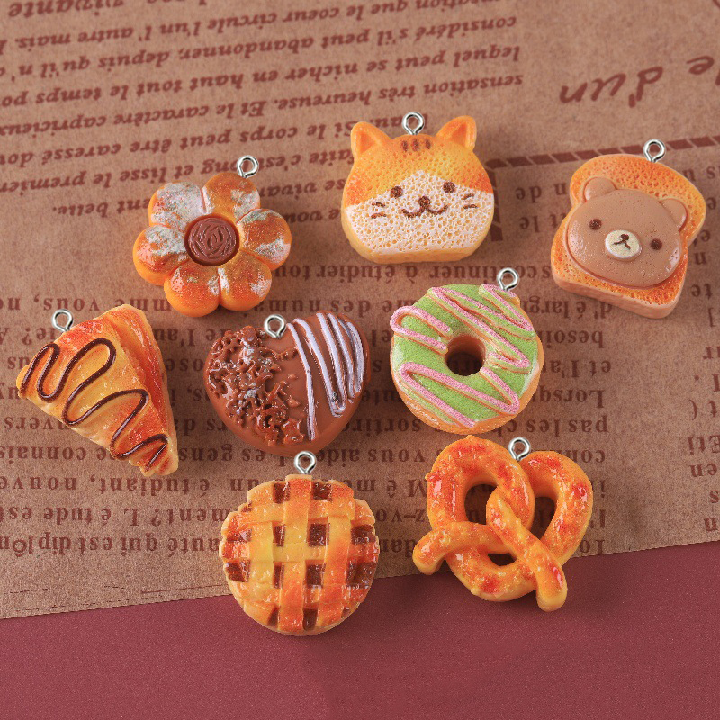 10 Uds. De bonitos dijes de resina con forma de pan, oso, conejo, forma de Animal, galletas tostadas, colgantes para pendientes, llaveros, fabricación de joyería DIY