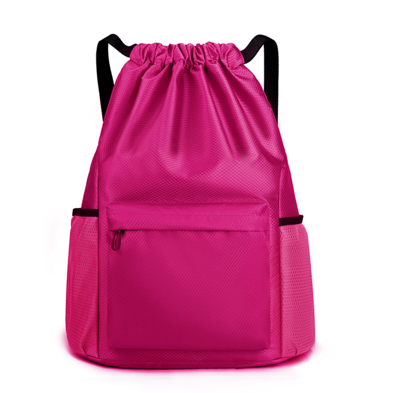 Men/Women Drawstring Pocket Backpack Nylon Waterproof Backpack Large Capacity Drawstring Travel Bag Fitness Sports Bag: 16 inches / Dark Grey