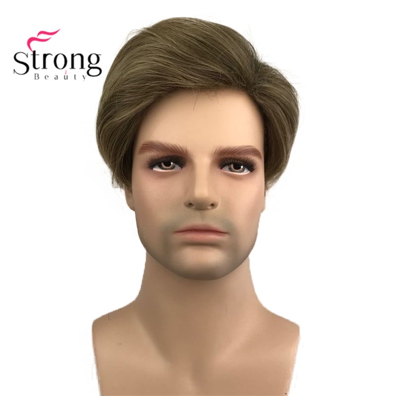 Strongbeauty lysebrune korte herreparykker syntetisk helparykk til menn
