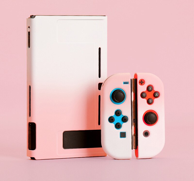 INS Cute Macaron Blue Pink Gradient Shell Storage Protective Carrying Case For Nintendo Switch Case: Pink white