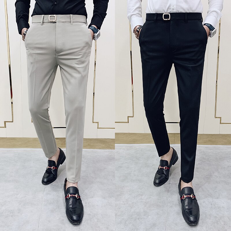 saferido Spring/Summer New Suit Pant Mens Korean Slim Business Formal Pants Black Beige Men Office Work Men Trousers