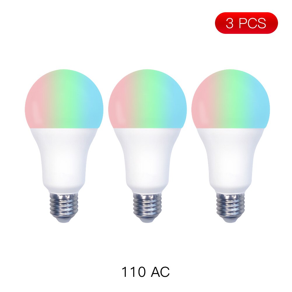 Smarte led-lampe mit wlan, dimmbar, 14w rgb-farben (farbwechsel),  e27 2700k-6500k farben-blenden, steuerung per tuya-app, kompatibel mit alexa und google assistant.: 3 stück 110v