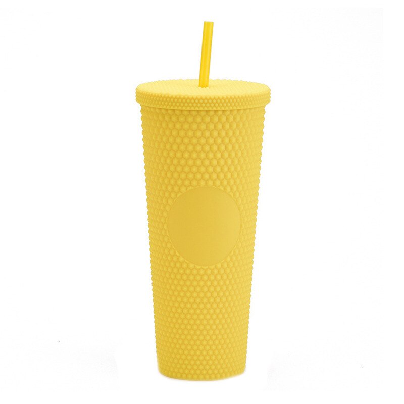710ml Kaffee Tasse Sommer Kalten Wasser Becher Becher Tasse Mit Stroh Doppel Schicht Kunststoff Durian Diamant Strahlende Göttin tassen