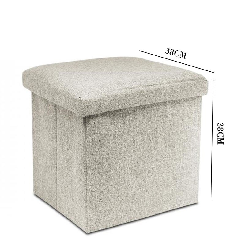 Puff Baúl Plegable 38x38x38 cm/Taburete Almacenaje Tapizado de Textil Tela Óptica Lino per Almacenamiento y Reposapiés - Asiento Silla Decorativ