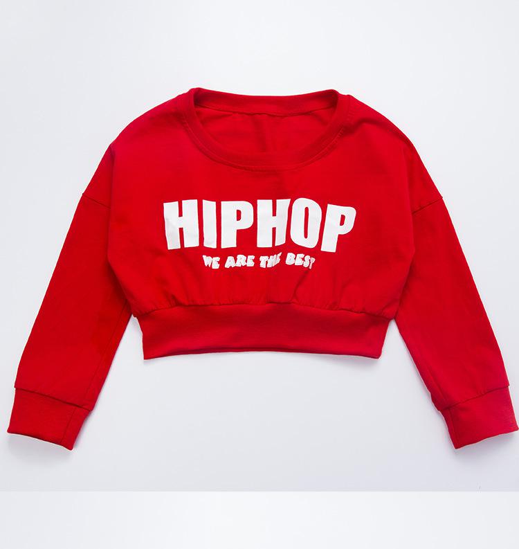 Meisjes Rode Lange Mouwen Jazz Hip Hop Dans Kostuum Losse Trui Cropped Tops Shirt Voor Kid Street Moderne Dansen Kleding dragen: Rood / 110cm