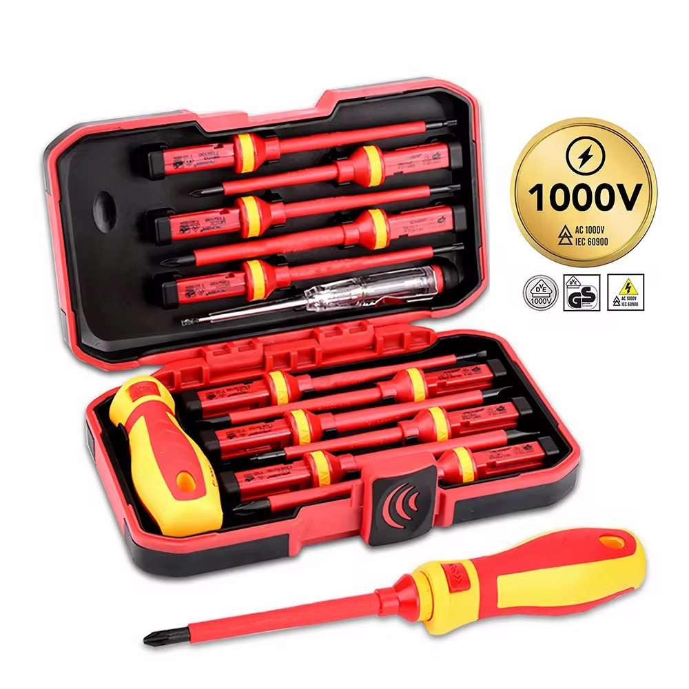 Kit de herramientas de reparación de electricista, juego de destornilladores aislados intercambiables de 1000V con puntas ranuradas magnéticas, 13 Uds./8 Uds.