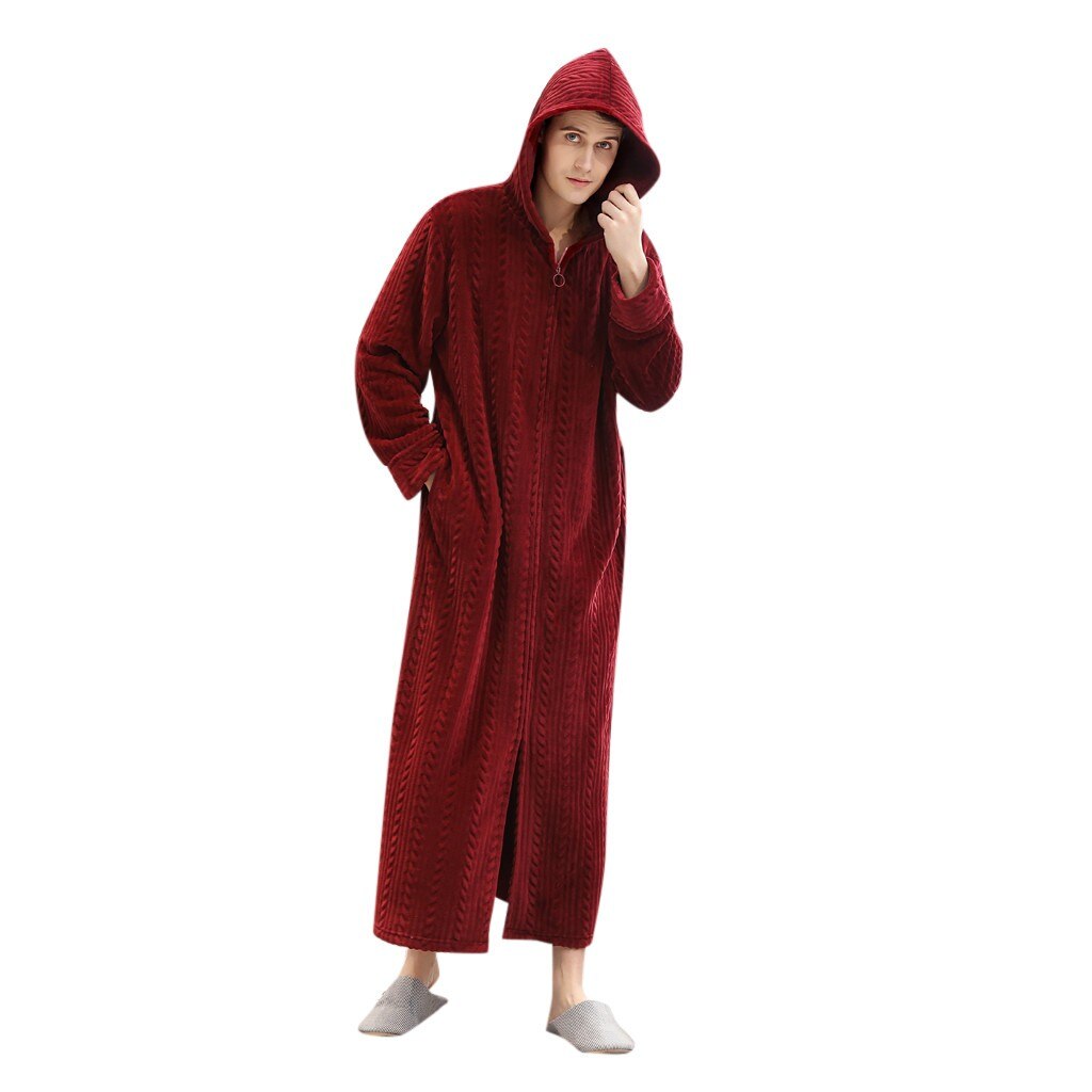 Couples Men's Lengthened Bathrobe Zipper Home Clothes Long Sleeved Robe Coat Patchwork Casual Handsome Long Sleeve Bathrobe