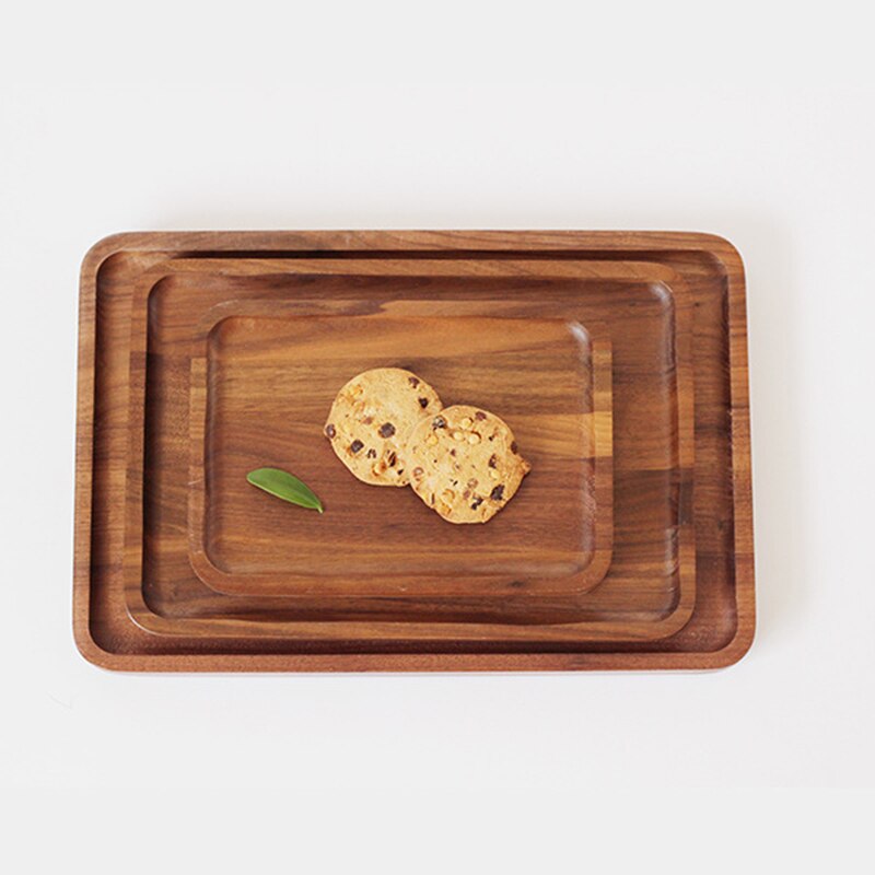 Plato Rectangular de madera de estilo japonés, Nogal Negro, plato de servicio de madera, bandeja Placa de fruta, platillo
