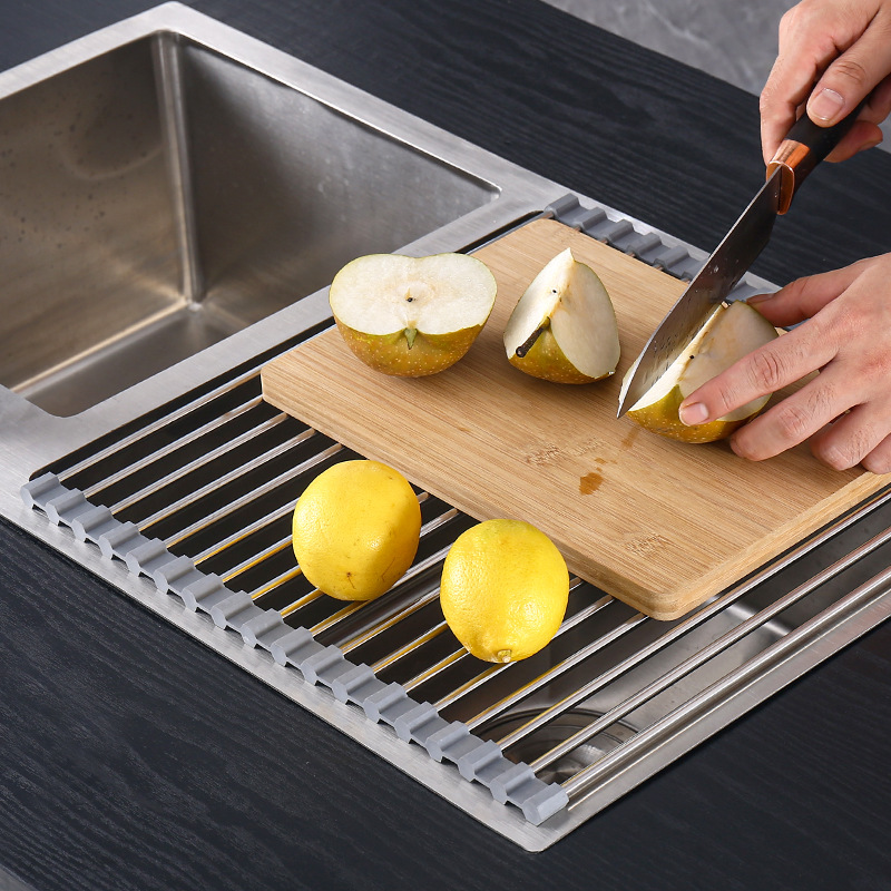 Évier de cuisine, étagère de séchage de la vaisselle, égouttoir à légumes enroulable en acier inoxydable, antirouille, facile à nettoyer, accessoire de cuisine