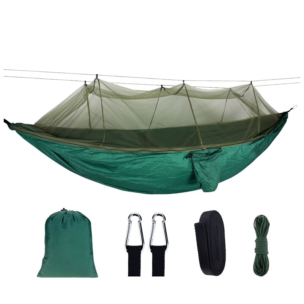 Hamaca al aire libre doble mosquitera bolsa de almacenamiento hamaca hebilla de hamaca cordón traje al aire libre Camping # YL5: green