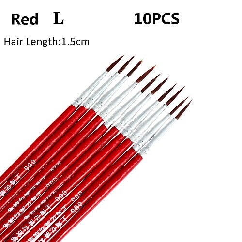 Juego de pinceles finos de nailon para pintura acrílica, pincel fino para pintar a mano, suministros de arte, bolígrafo para dibujo artístico, 10 unidades: Red L