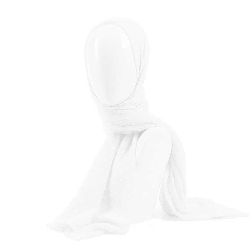 Écharpe longue châle en mousseline de soie | pom bulle, bandeau musulman, maxi points islamiques, écharpe hijab uni: 14 white