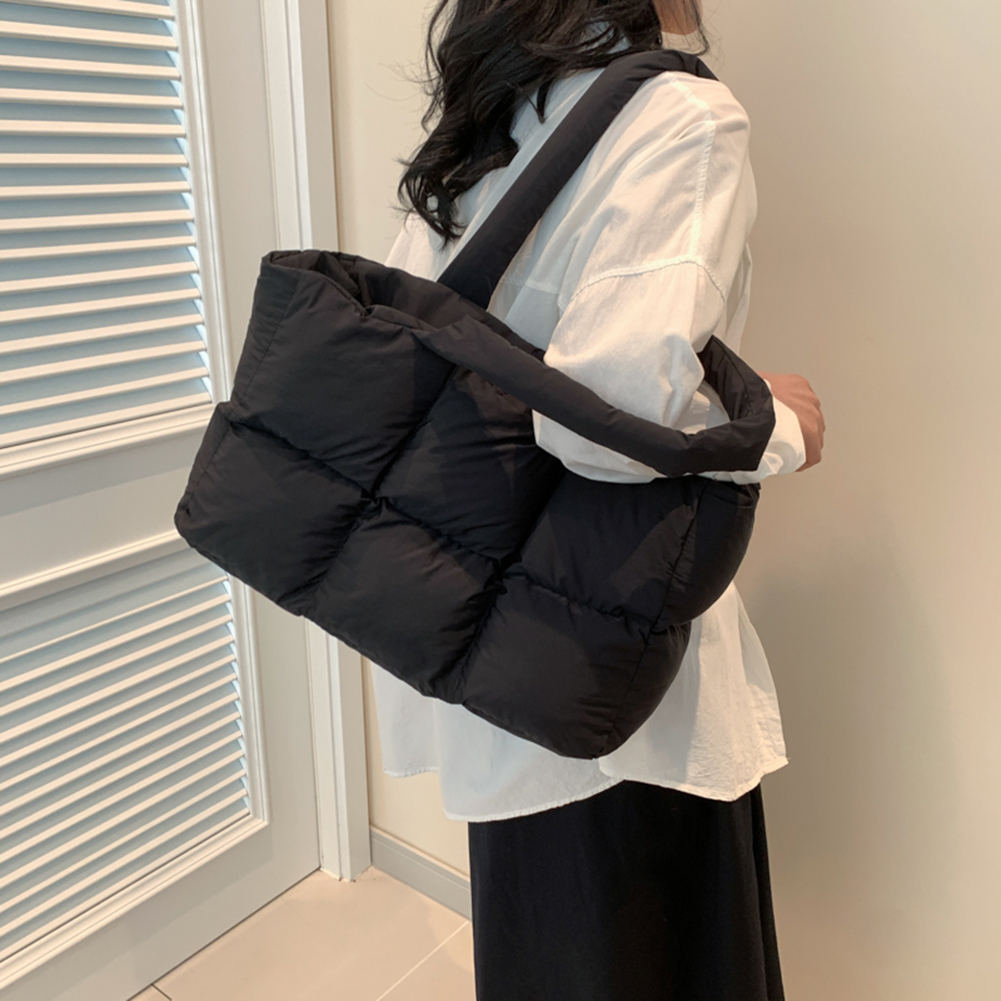 Bolsos de hombro acolchados a cuadros Retro para mujer, bolsos acolchados de invierno de Color sólido a la , bolsos de compras de gran capacidad para mujer