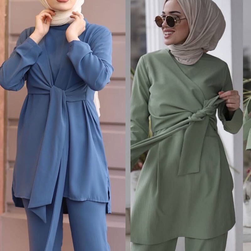 Eid tvådelade muslimska set kvinnor abaya kalkon hijab klänning kaftan marockansk kaftan islam kläder abayas musulman ensembler ramadan