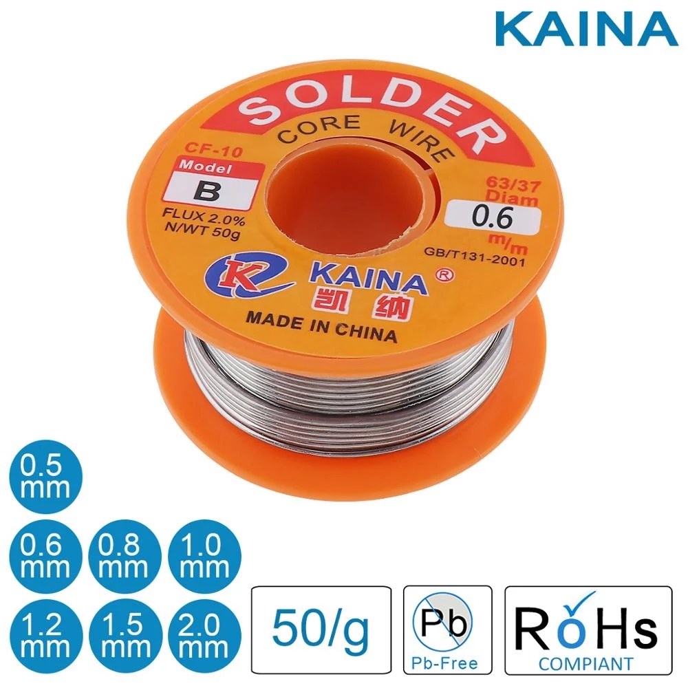 50g 0.6/0.8/1/1.2 /1.5/2.0mm 63/37 FLUX 2.0% 63/37 Tin Lead Tin Wire Melt Rosin Core Solder Soldering Wire Roll No-clean