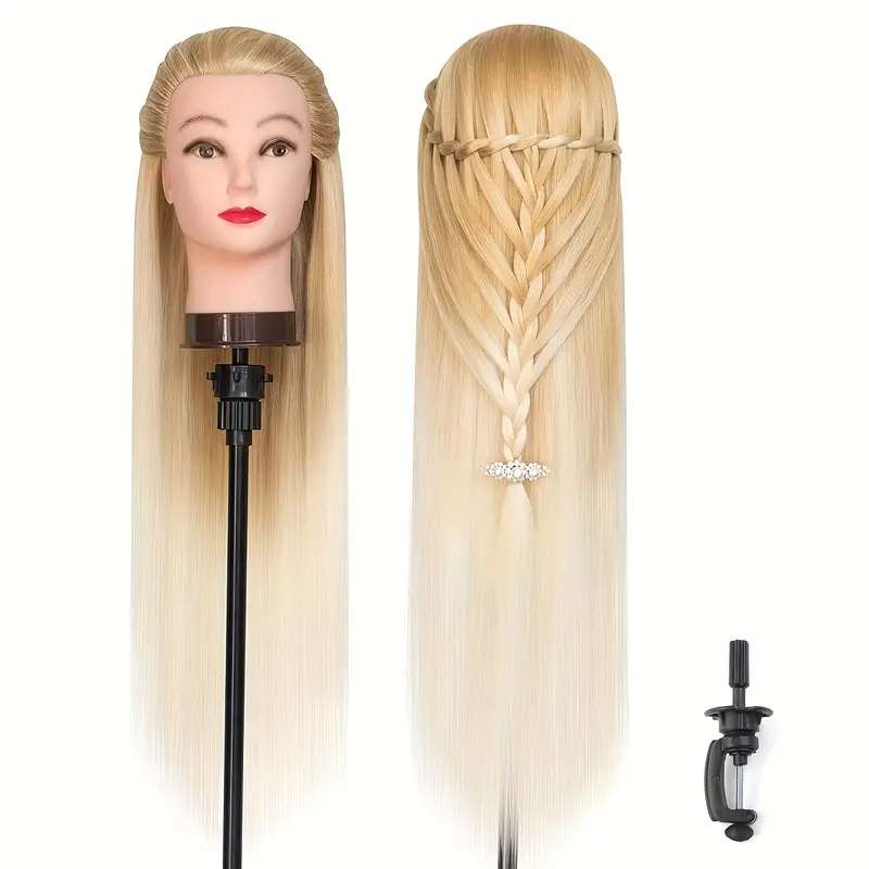 Mannequin Head Model With Long Synthetic Hair, Manikin Head Styling Hairdresser Training Head, Doll Head for Braiding Practice: Beige