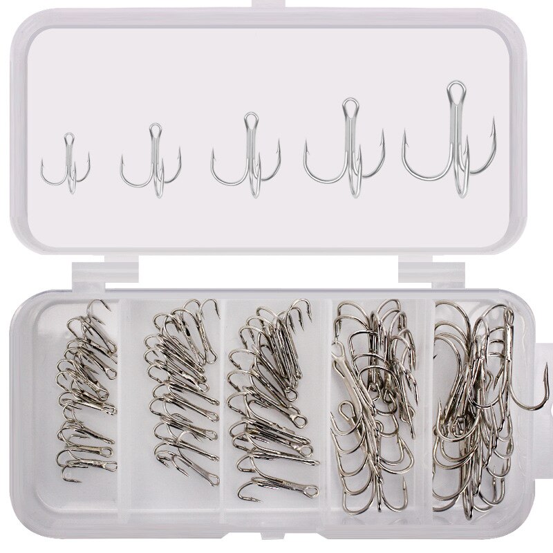 50Pcs Treble Fishing Hook Fishing Tackle High Carbon Steel Treble Hooks Rustproof Outdoor Fish Portable Corrosion-Resistant Hook