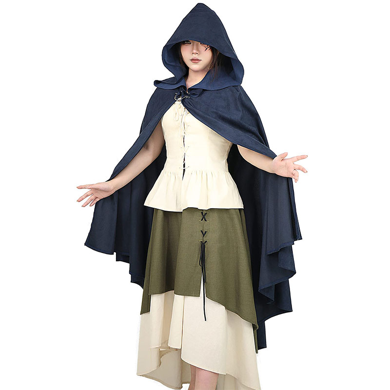 Cappa mantello Cosplay medievale lungo capo festa di Halloween delle donne degli uomini adulti maga lungo stregoneria Wicca Robe abito da nascondere rievocazione storica