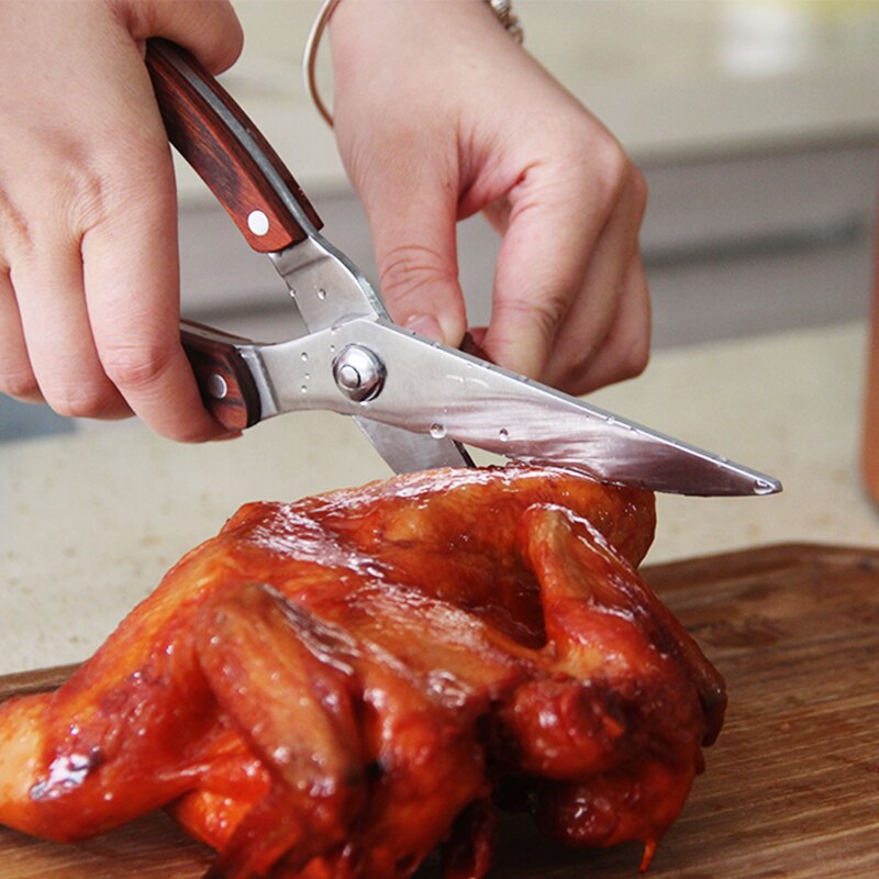 Køkken saks kyllingeben smart klipper fisk skæring madlavningsredskaber rustfrit stål træhåndtag