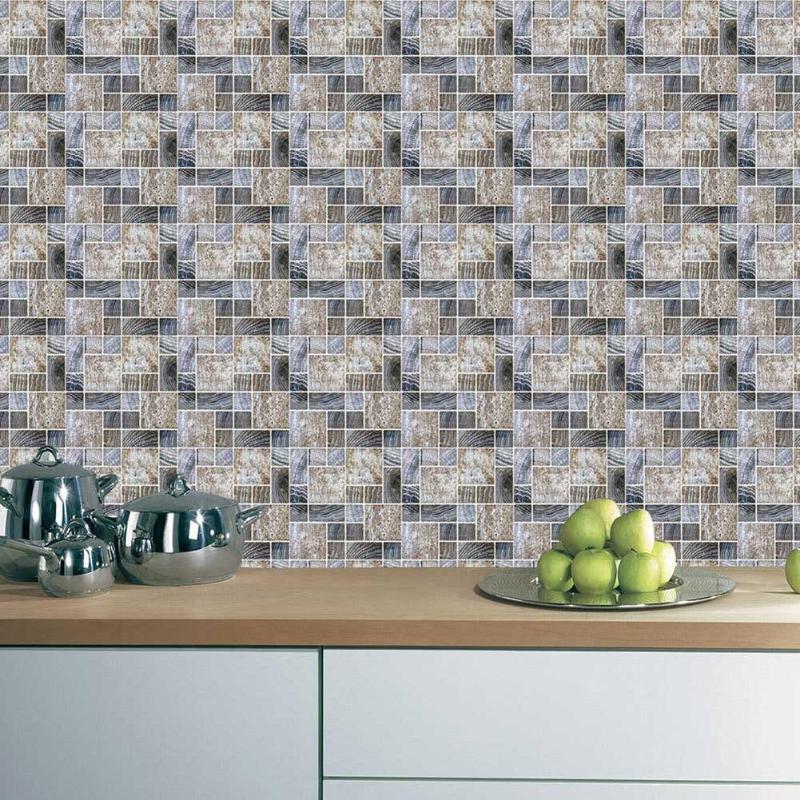 6pcs Tiles Stickers Self Moisture-proof Surface Covered with Film Adhesive Mosaic Kitchen Bathroom Waterproof Wallpaper