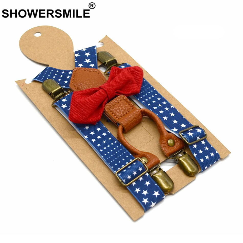 Showersmile butterfly seler drenge elastiske seler 4 klips børn y ryg stjerner mønster blå fest børnebukserrem