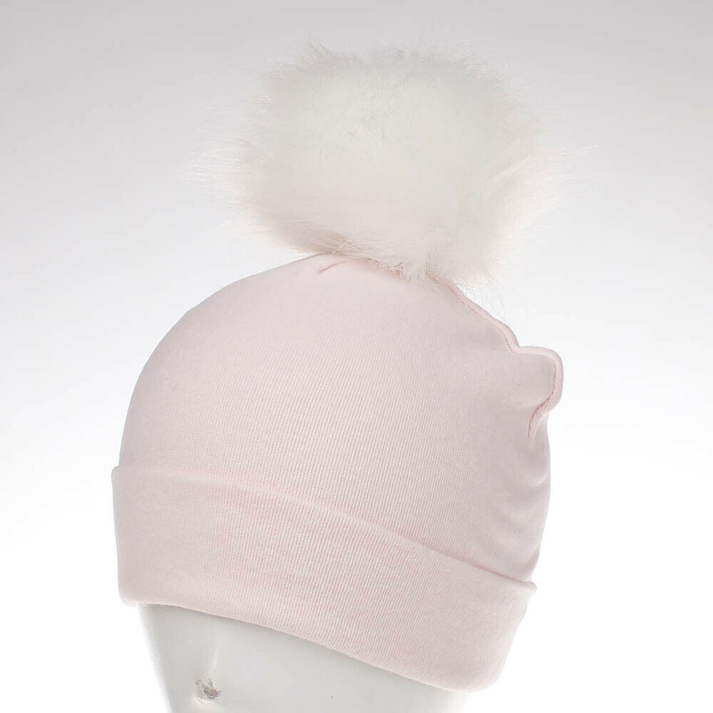 Babyaccessoires peutermeisje en -jongen baby baby winter warm gehaakt brei muts muts zacht effen muts pluizige pompon bal: Roze wit