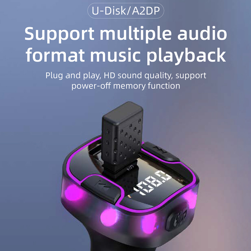 Bluetooth 5.3 Fm-zender Carkit Handenvrij Achterste Rij Dual USB Autolader 3.1A Ondersteuning U disk MP3 Modulator Muziekspeler