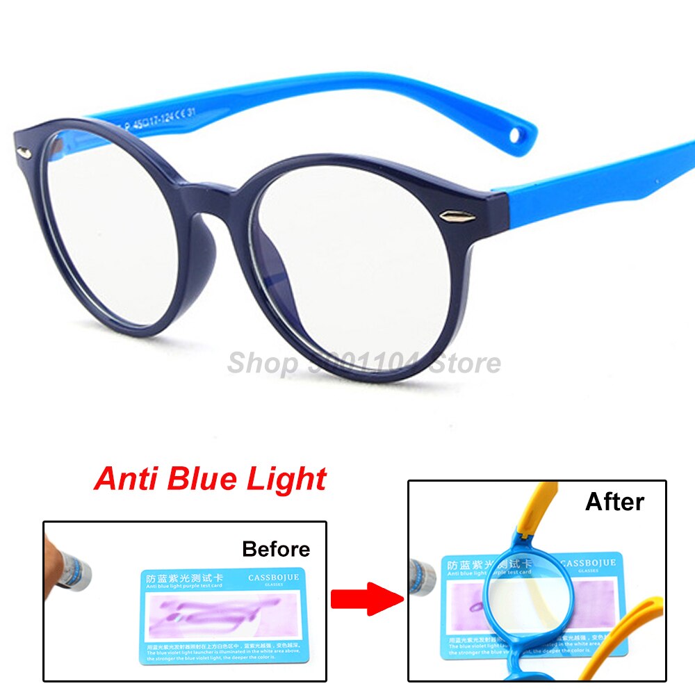 Runde briller børn anti-refleks filter børn briller pige dreng optisk ramme klare linser  uv400 anti blåt lys blokering: Mørkeblå