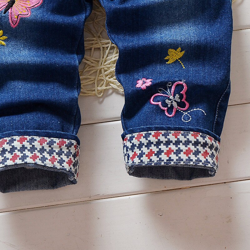 Bibicola pige efterår one-piece jeans tøj baby barn tegneserie mønster jeans bukser pige siamesisk tøj