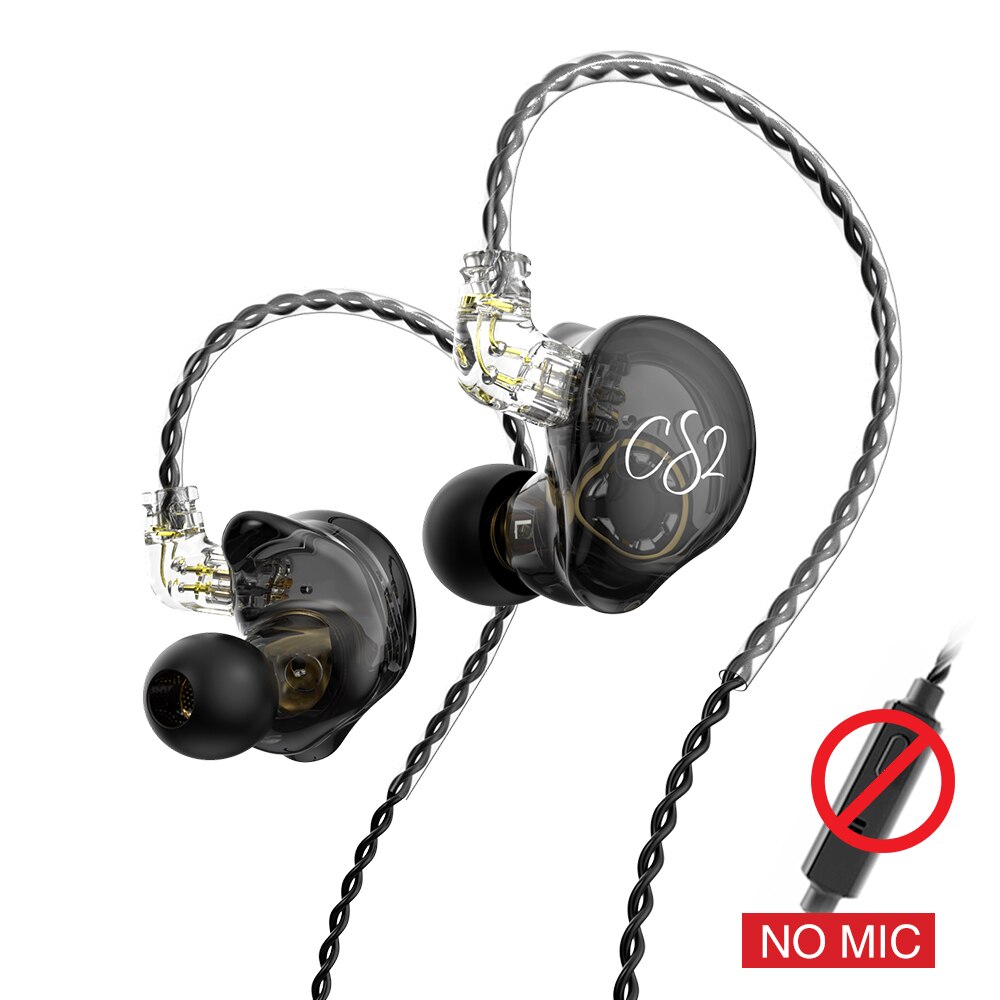 Trn - cs2 dynamic in-ear-kopfhörer, hifi-musik, sport-iem-ohrhörer, headset mit abnehmbarem kabel , 2- pin-kabel, trn-  mt1 v90 st1 cs1 edx pro: Schwarz, kein mikrofon