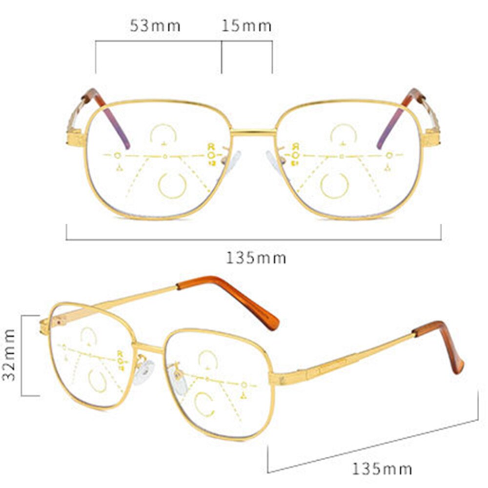 Ultralichte, volledig omrande, ronde retro leesbril voor dames en heren met progressieve multifocus, voeg 75 100 125 150 175 200 to 400 toe