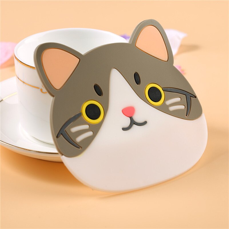 1 stykke lytwtw silikonbord matemat dalbane kjøkken tilbehør matte kopp bar krus tegneserie drikke pads doilies katt dyr kaffe: 3