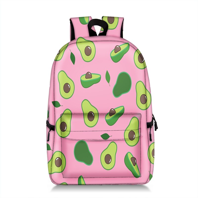 Cartoon Fruits Print Women Backpack Large Capacity Students Travel School Bagpack Avocado Mochila Feminina: qyhshuiguo012x